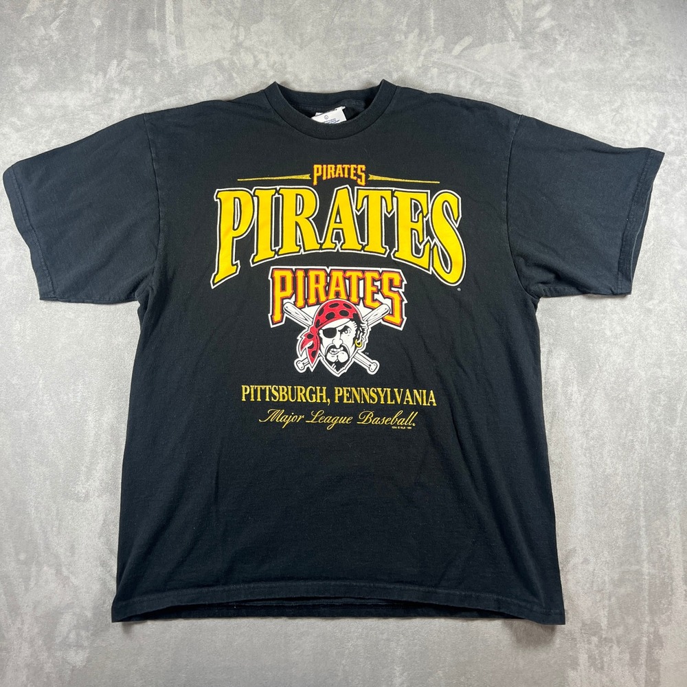 Vintage 90's Pittsburgh Pirates MLB T Shirt Mens Large Black CSA Graphic Tee